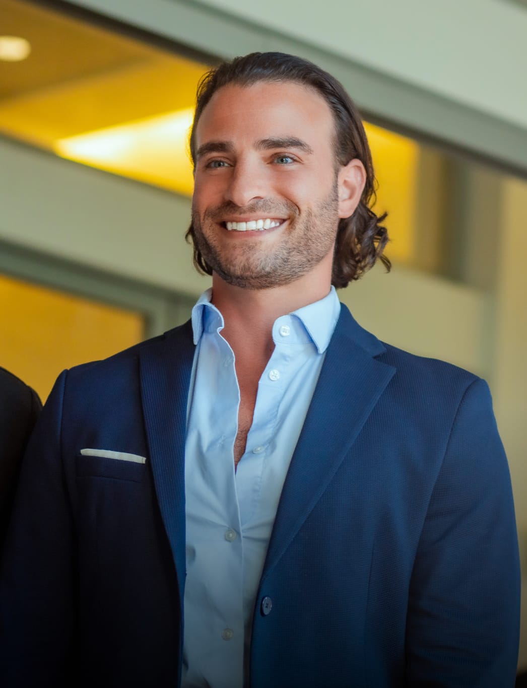 man wearing a blue suit