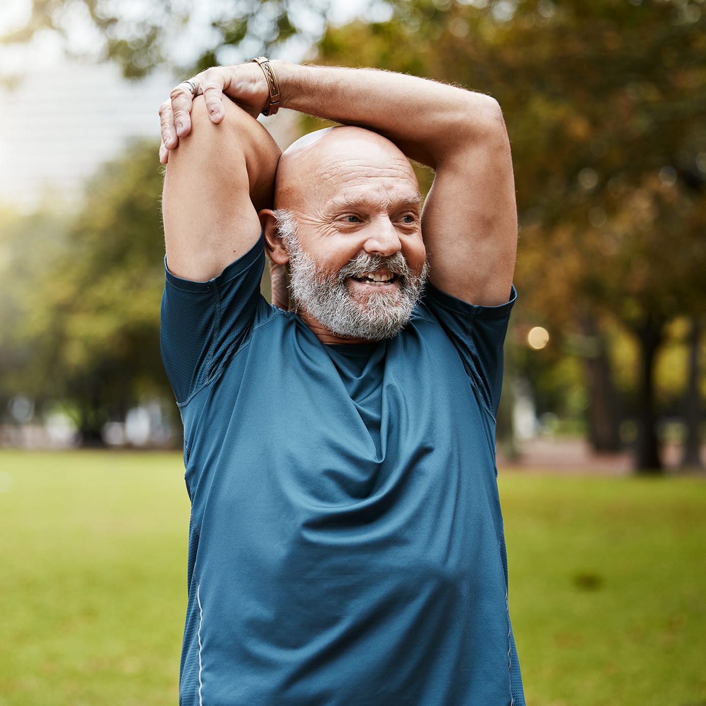 Man stretching outside