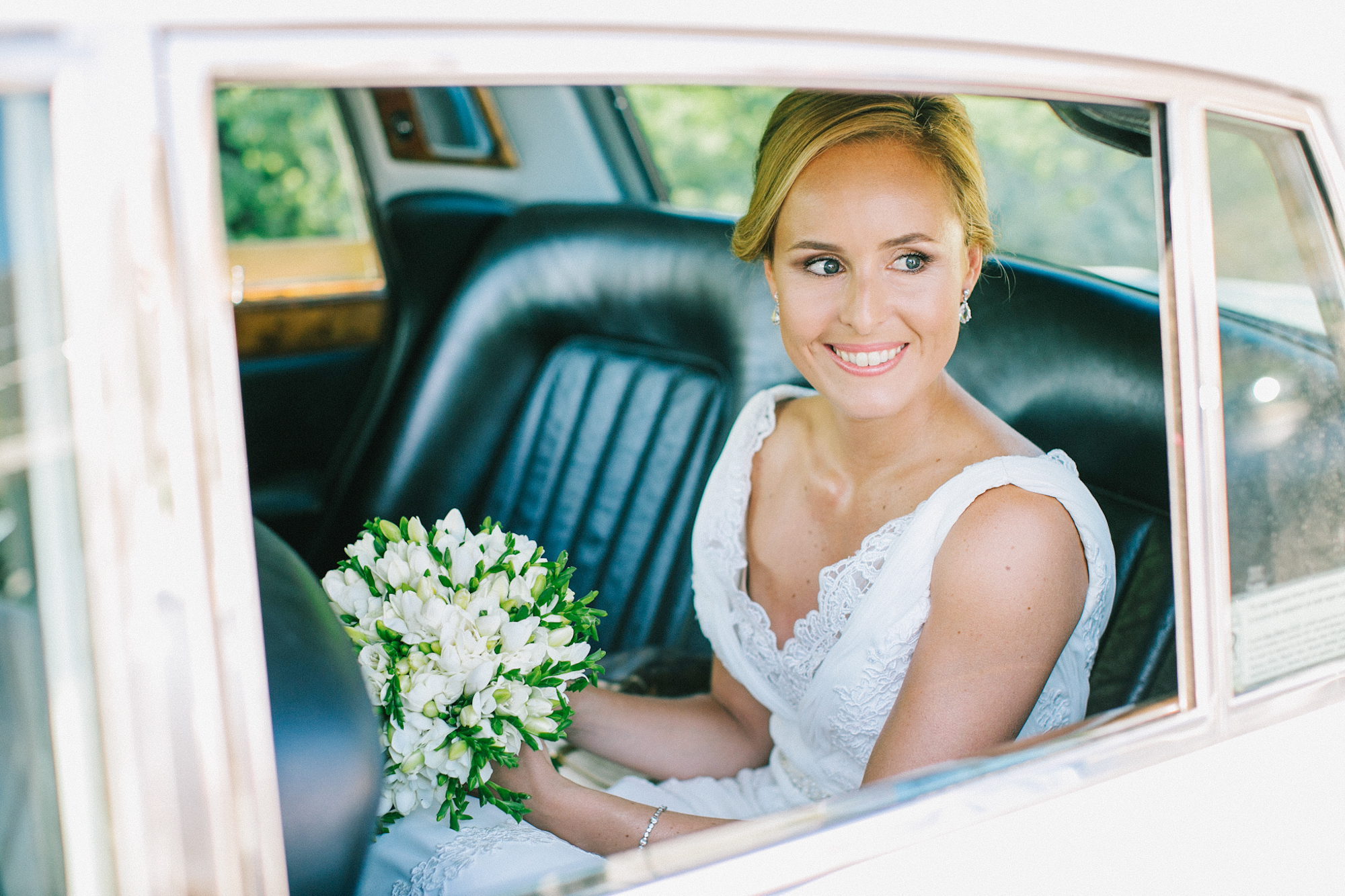 bride in a car
